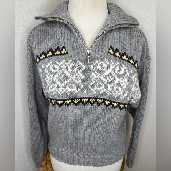 Jay Jacobs Sweaters - Jay Jacobs sweater Fair Isle Collared half zip knit grey sz M cotton Vtg 90s